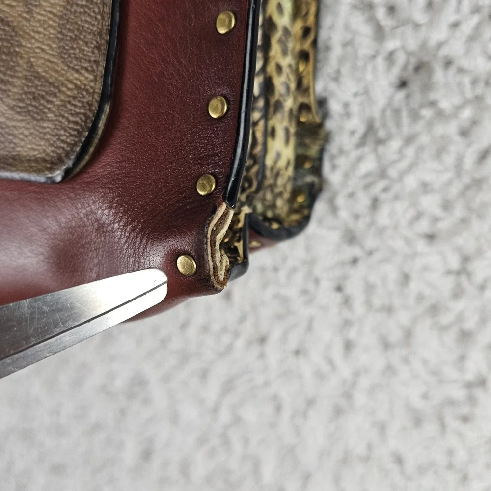 Coach Parker 1941 Rivets Chain Bag Signature Canvas Leather Genuine Snakeskin‎